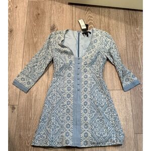 BCBGMAXAZRIA Jayde Chambray Blue Embroidered V-Neck Mini Dress XS NWT